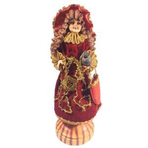 Antique Handmade Victorian Jesus Child of Prague Red Velvet Dress Gold Lace